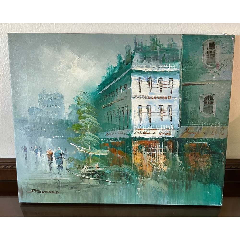 Stanford Original Oil Painting City Street Scene Impressionist Canvas 16x20